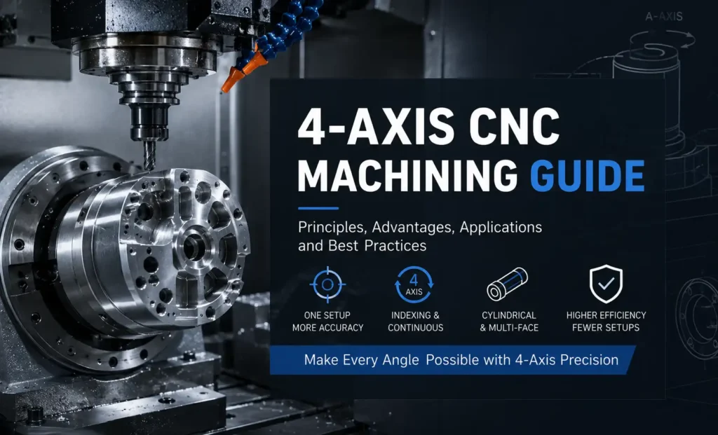 4-axis CNC machining with a rotary axis for multi-face and cylindrical part machining