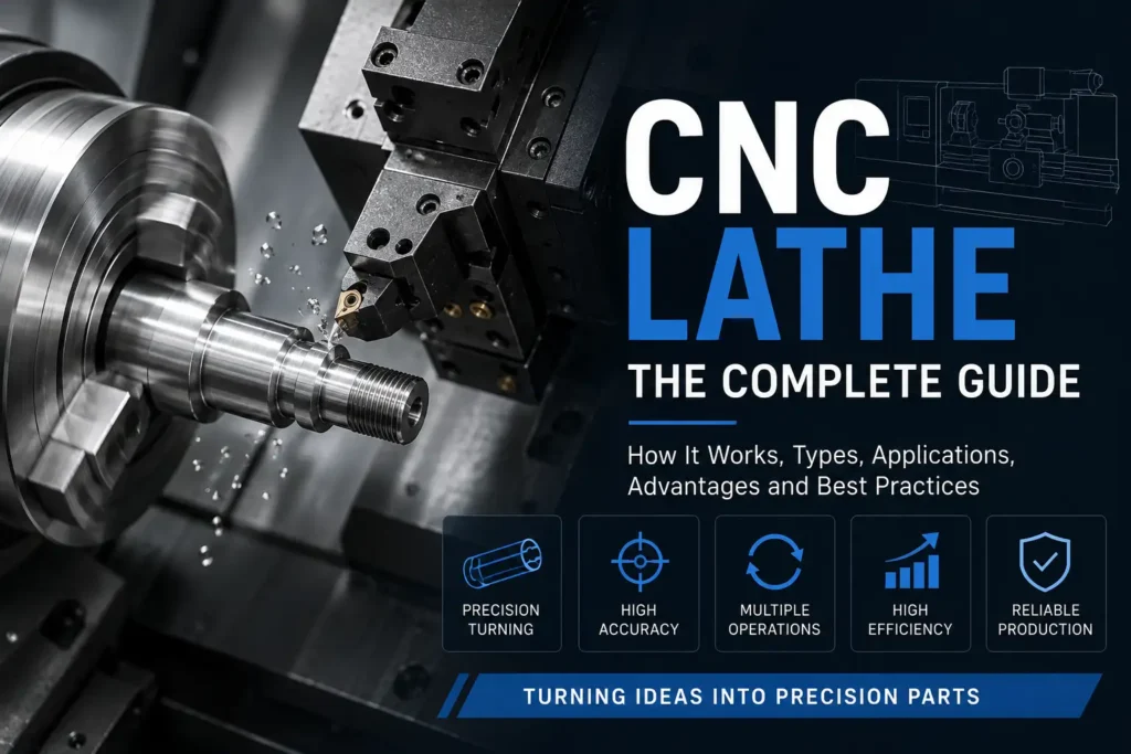 CNC lathe machining a precision turned metal part